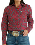 Cinch Women's Long Sleeve Print Button Down Shirt - Red