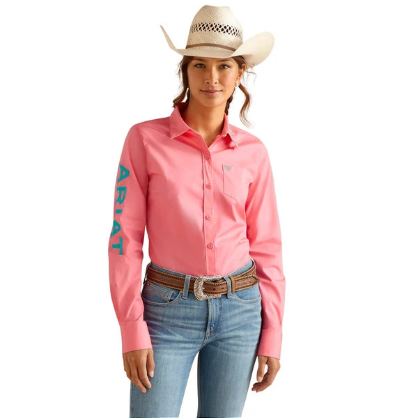 Ariat Women's Wrinkle Resist Team Kirby Stretch Shirt, Coral