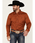 RANK 45® MEN'S ROUGH NECK GEO PRINT LONG SLEEVE BUTTON-DOWN STRETCH WESTERN SHIRT