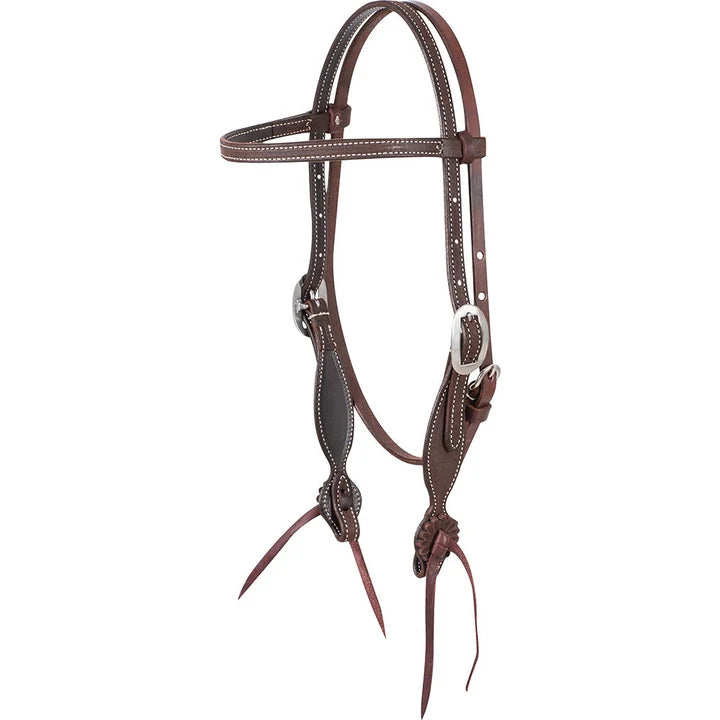 MARTIN SADDLERY CHOCOLATE ROUGHOUT BROWBAND HEADSTALL WITH ROSETTES STRINGS